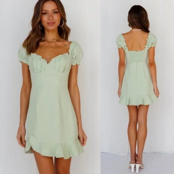 Here Comes The Sun Pastel Pistachio Cottagecore Milk Maid Dress Small UO - Picture 3 of 9